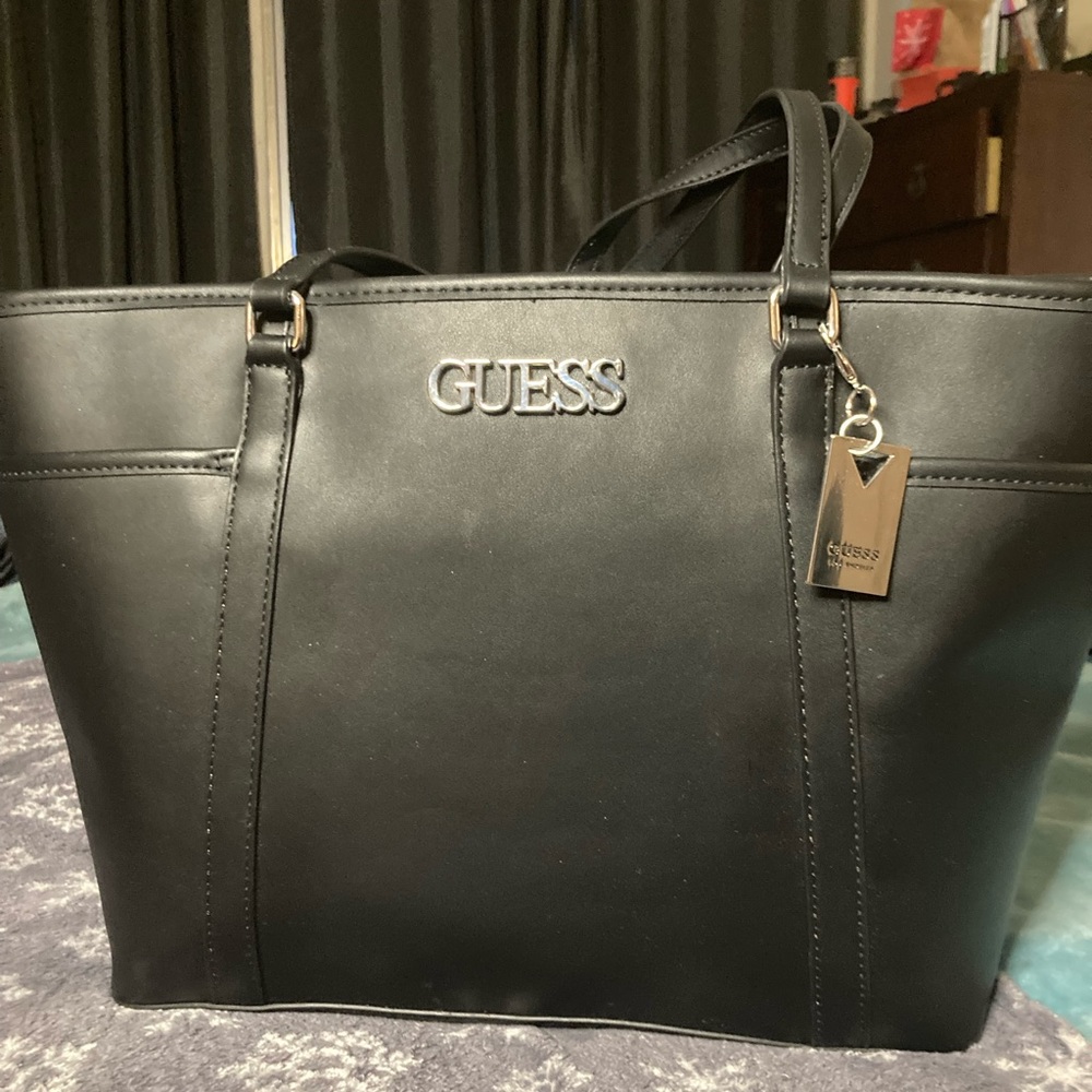 Black Leather Guess Tote